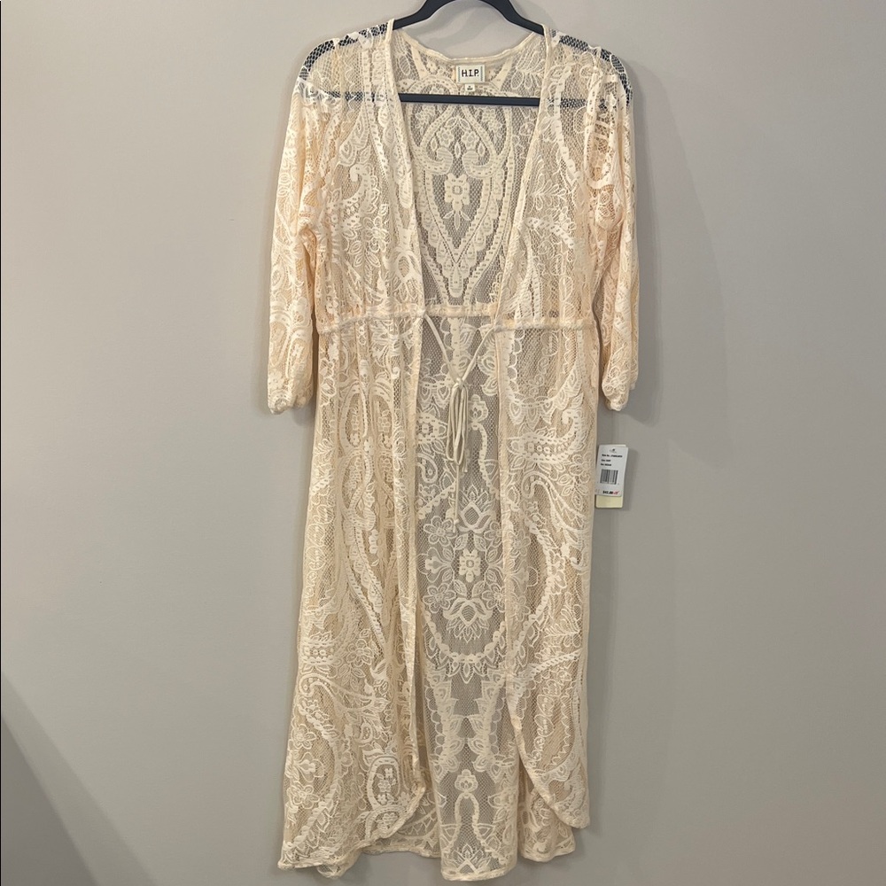 h.i.p. Cream Lace Midi Cardigan